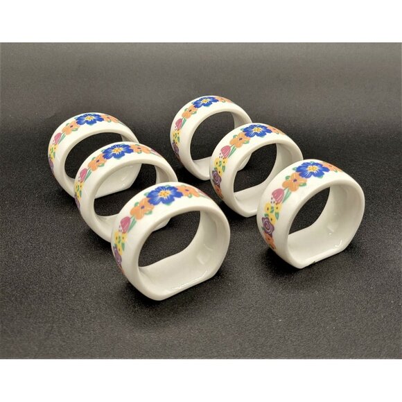 Current Inc Porcelain Napkin Rings Multi-Color Flowers Floral Set of 6 - Picture 3 of 7